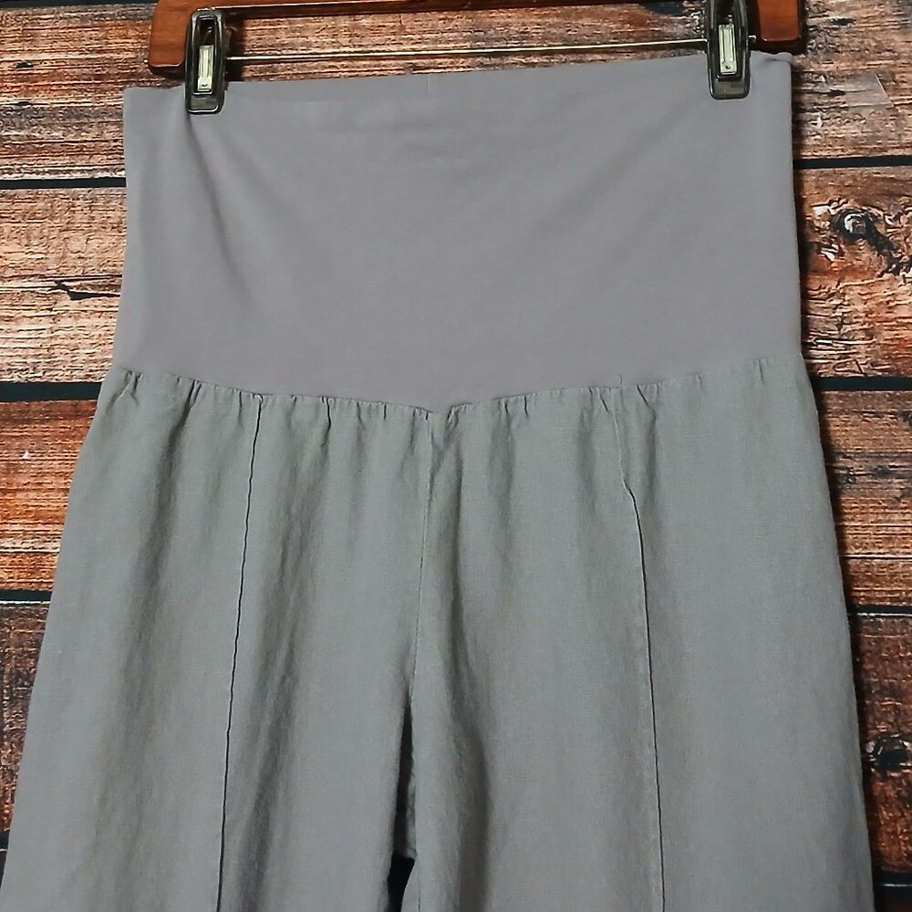 Just Living Pants M Wide Leg Gray Linen Rayon Blend Pull On Foldover Waist - Picture 5 of 7